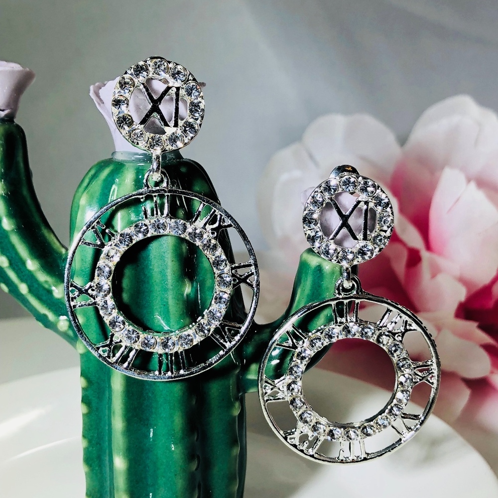 Roman Silver stud Earrings with Crystals